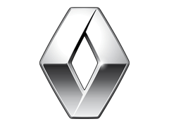 Zilverkleurig Renault-logo op zwarte achtergrond