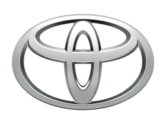 Zilverkleurig Toyota-logo met ovale ringen op zwarte achtergrond