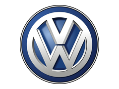 Volkswagen-logo in zilver en blauw op zwarte achtergrond
